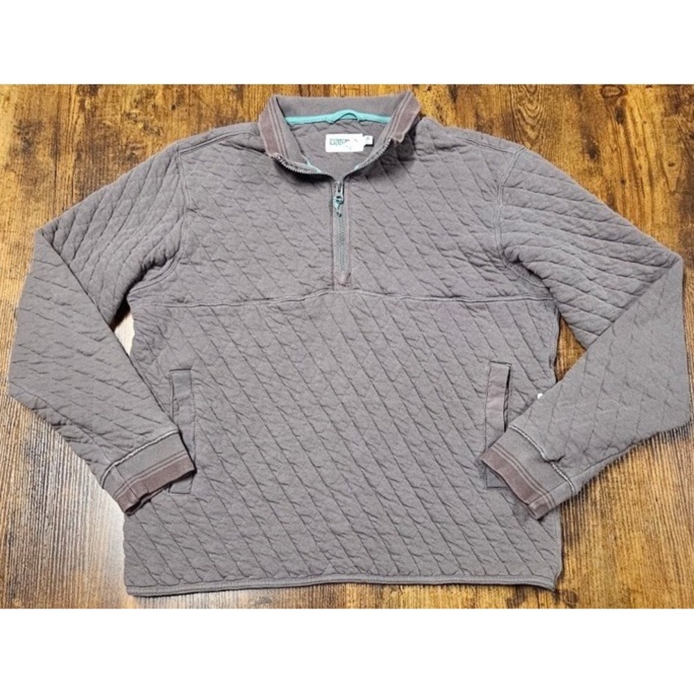 Wellen Sweater Men's L Gray Quilted Jersey Quarter Zip Sweatshirt Organic Cotton